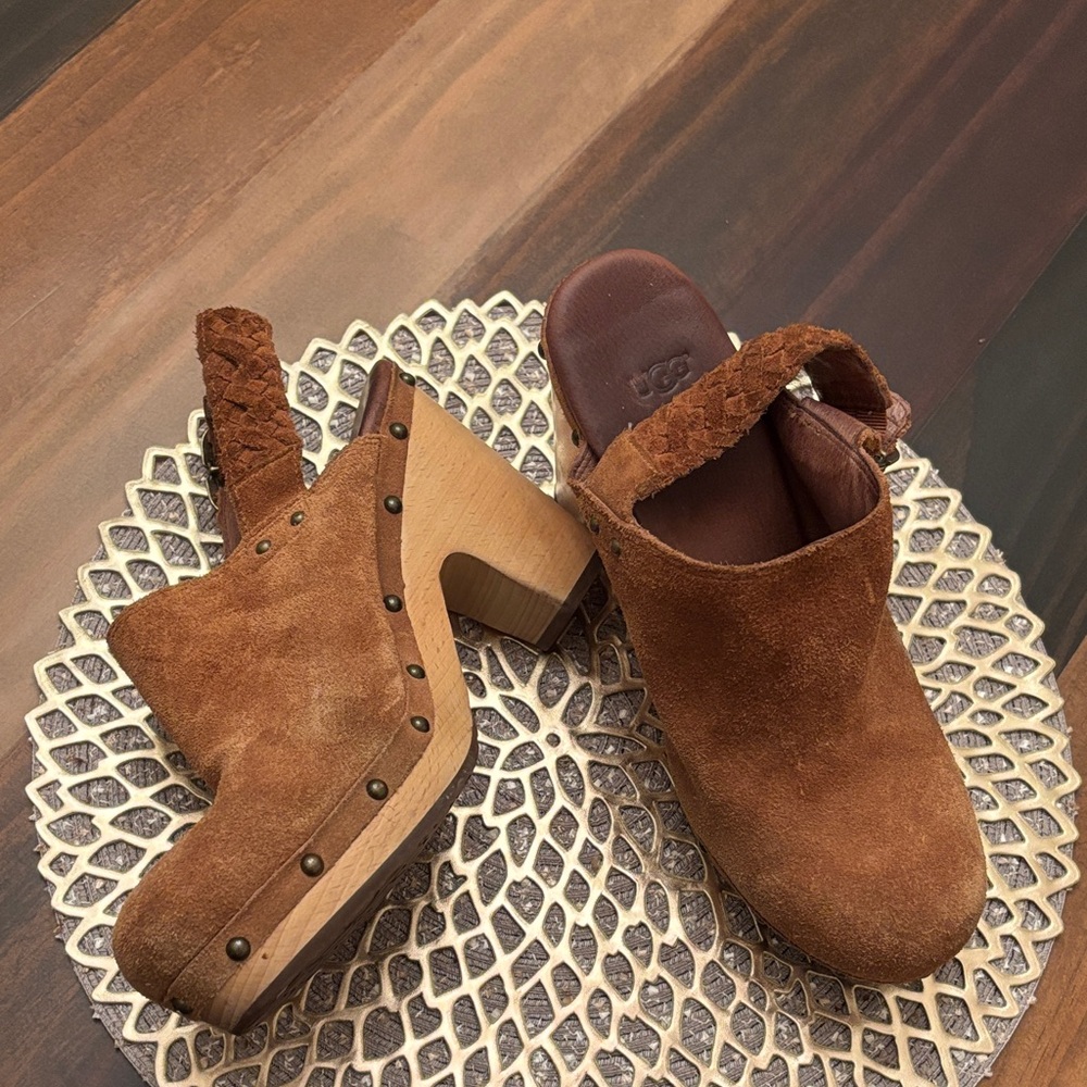 UGG Women's Tan Suede Mules with Braided Strap